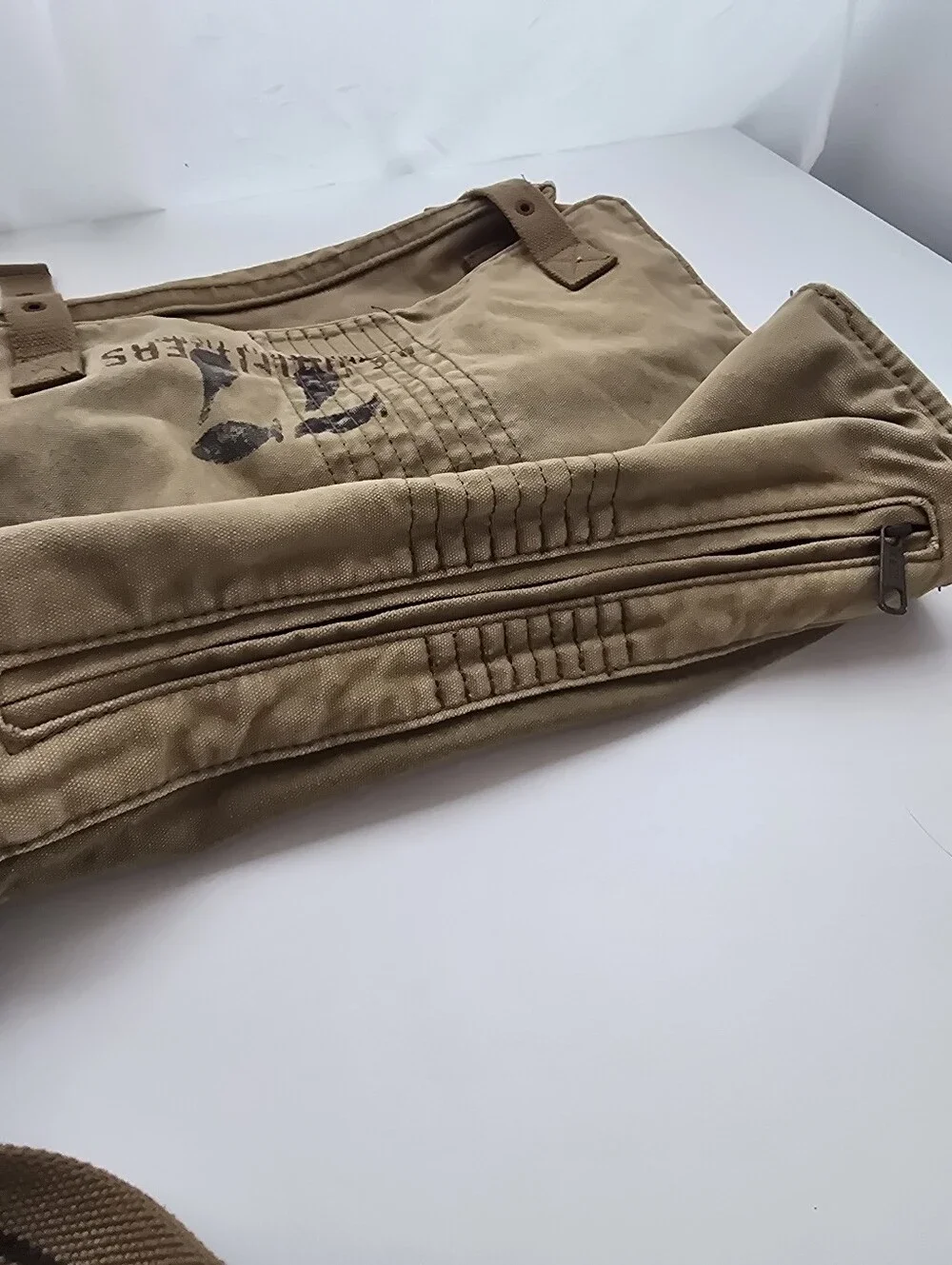 American Eagle Canvas Messenger Crossbody Laptop Utility Bag Khaki Tan